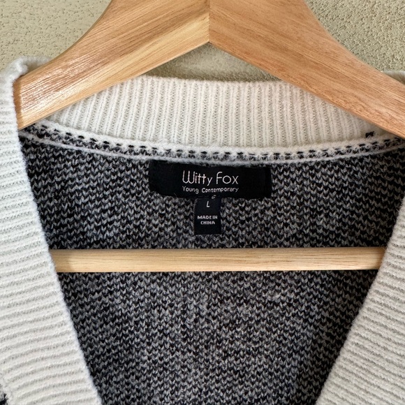 Witty Fox Black Cream Neutral Chevron Button Long Sleeve Cardigan Sweater L NWOT - Picture 8 of 8